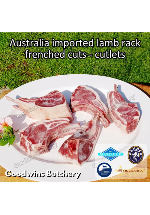 Lamb rack FRENCHED CUT bandsaw cut to the order become cutlets frozen Australia MIDFIELD +/- 1 kg/slab 4x2ribs (price/kg)